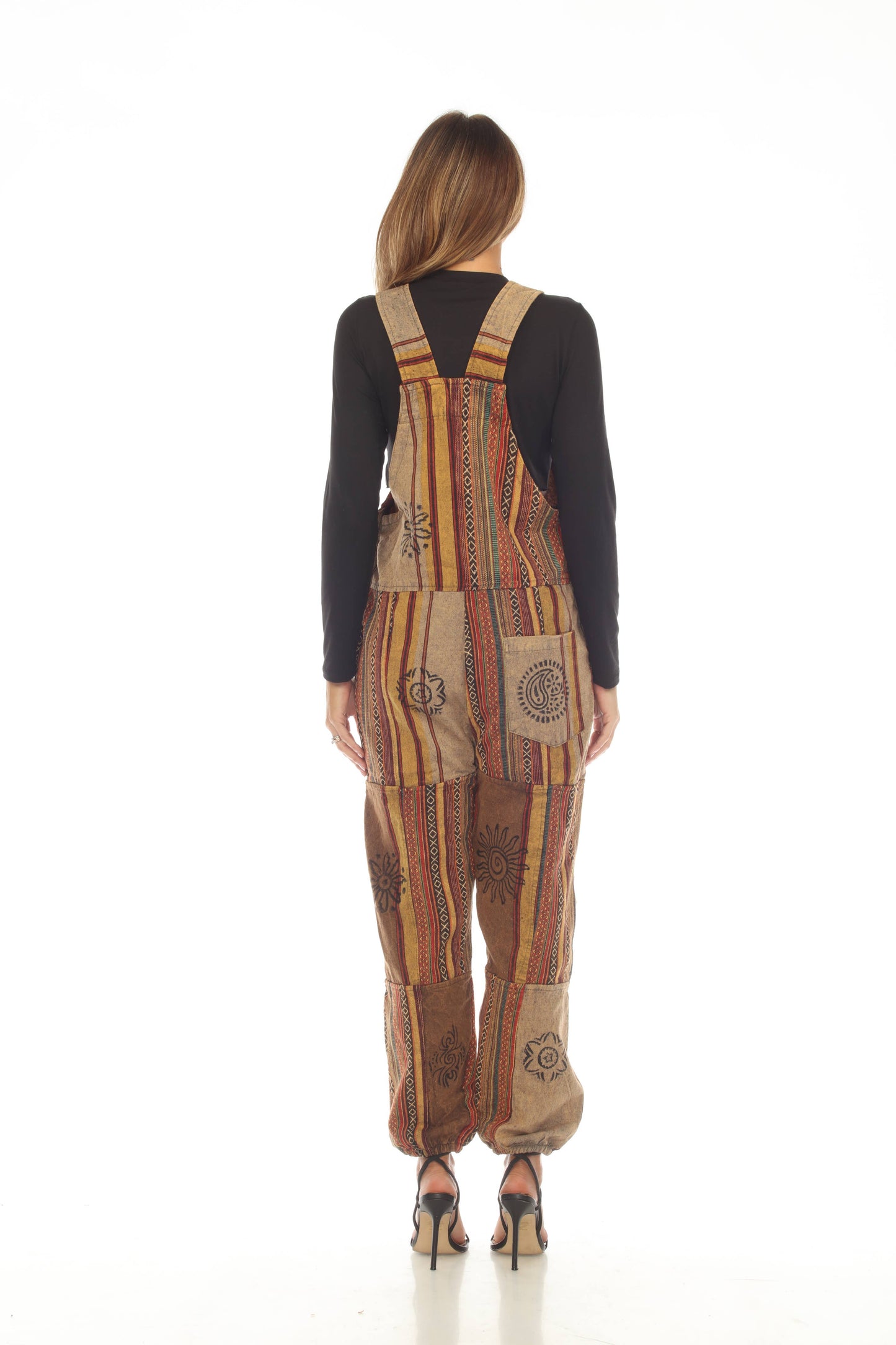 Cotton Multi Rust Patchwork Overall Jumpsuit