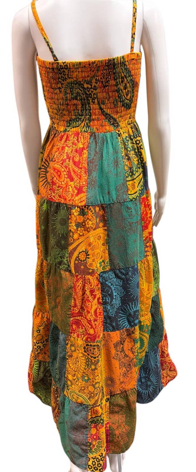 Cotton Boho Spaghetti Strap Bobbin Smocked Dress
