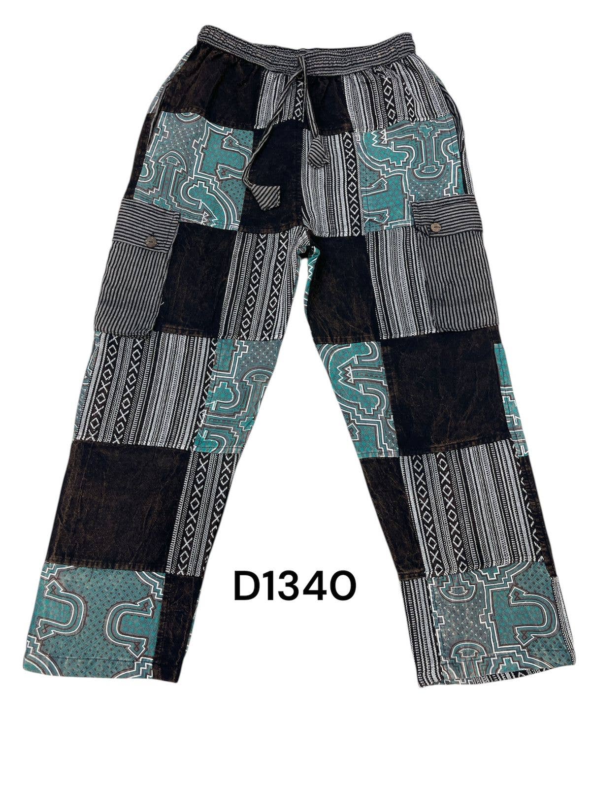 Cotton Xo Patchwork Black and White Teal Tribal Pant D1340