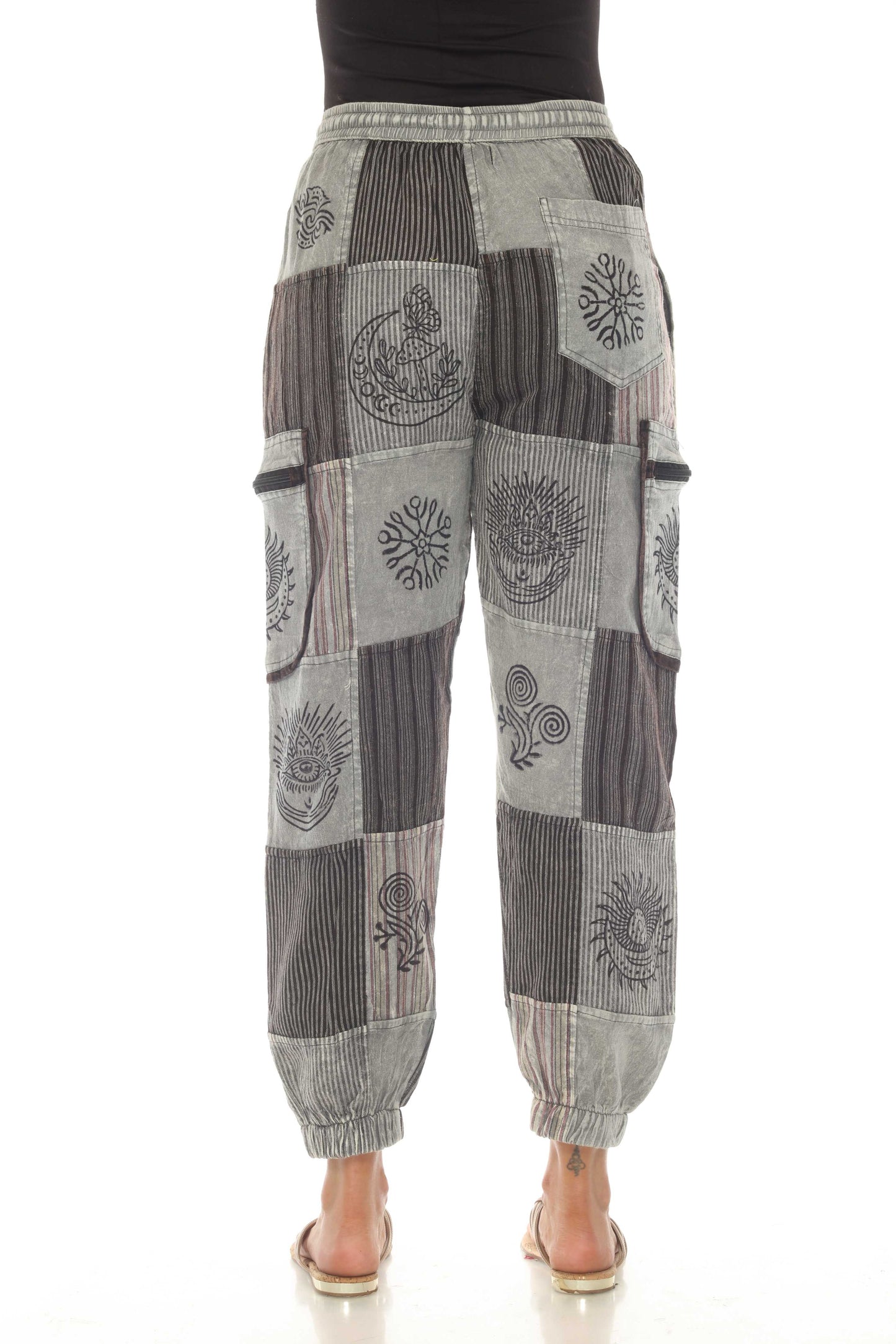 Cotton Zip Pocket Block Print Earth Tone Yoga Pant D898