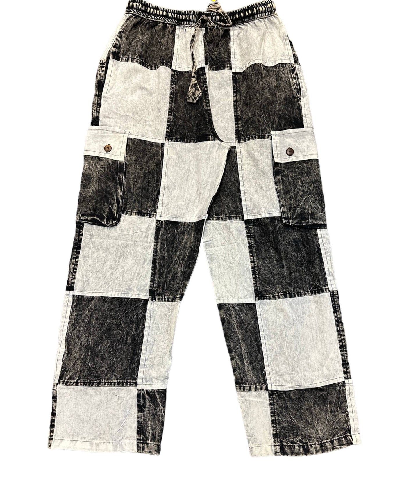 Cotton Black & White Patch Wide Leg Cargo Pant