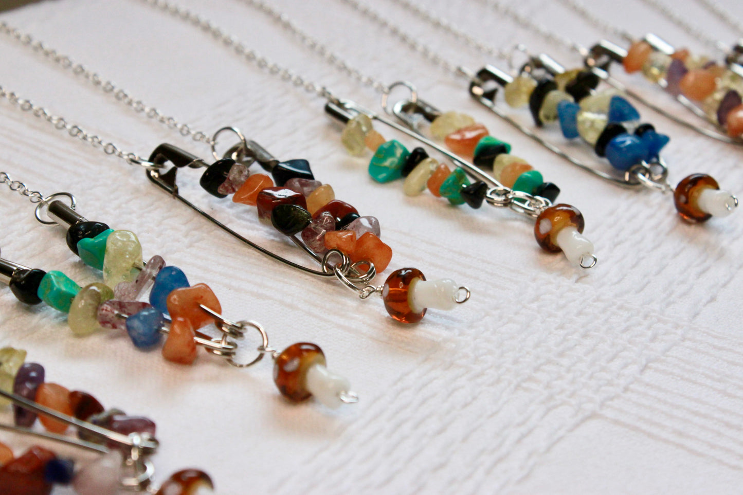 Mushroom Safety Pin Necklace