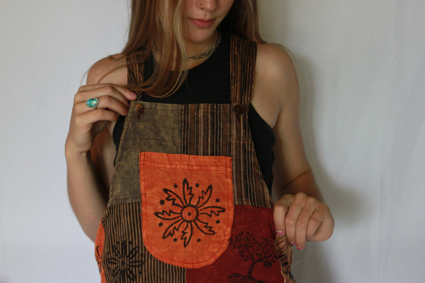 Cotton Patchwork Multi Block Print Jumpsuit Overall