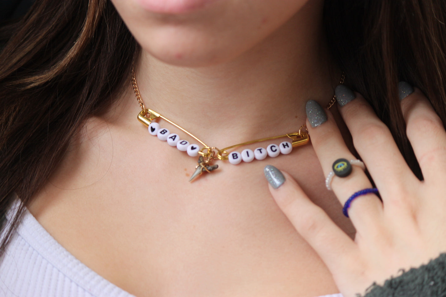 Safety Pin Necklace - Bad Bitch