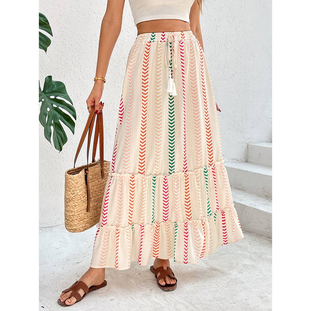 Color-block Printed Bohemian Patchwork Skirt