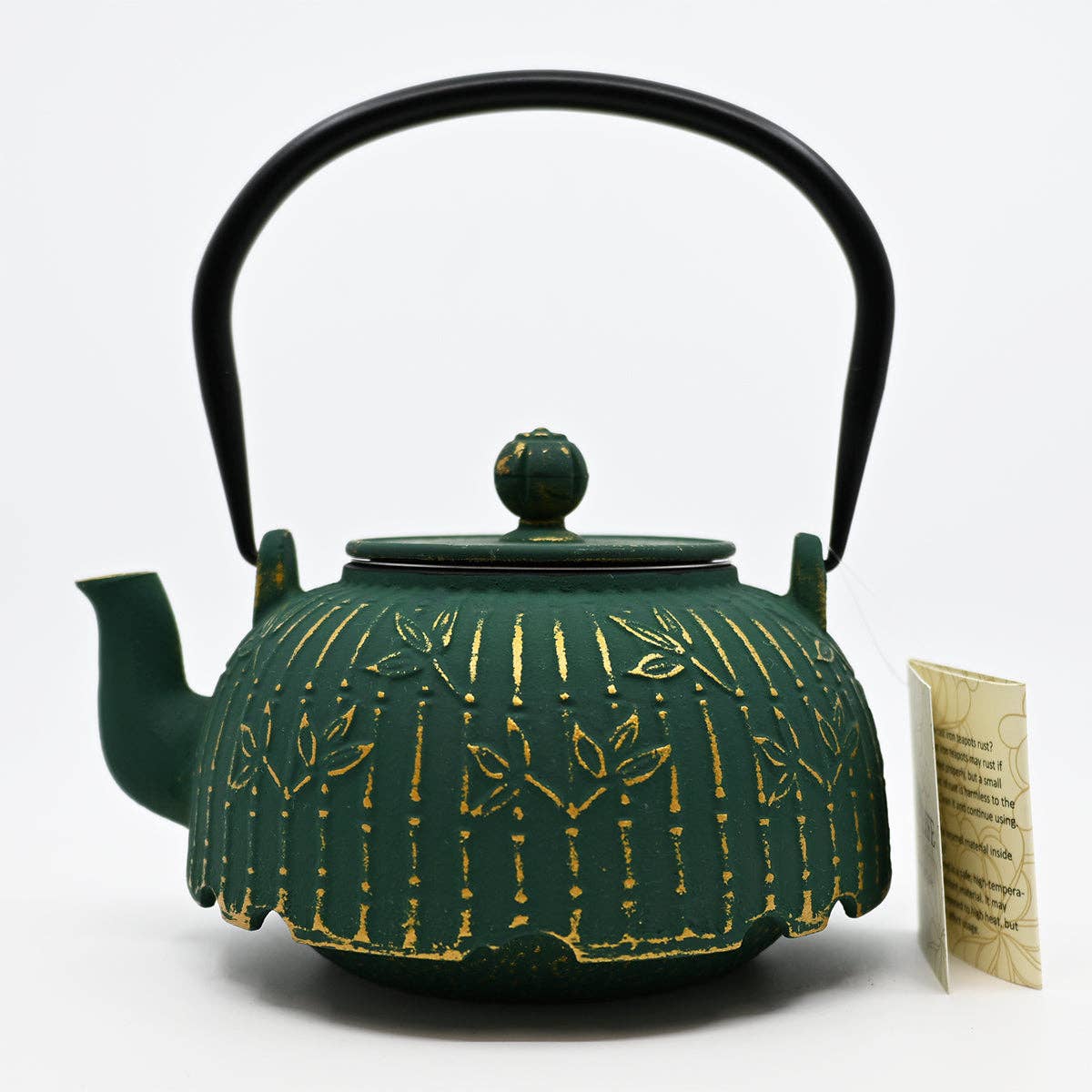 Green Bamboo Design 32oz Cast Iron Tea Pot (1/8)