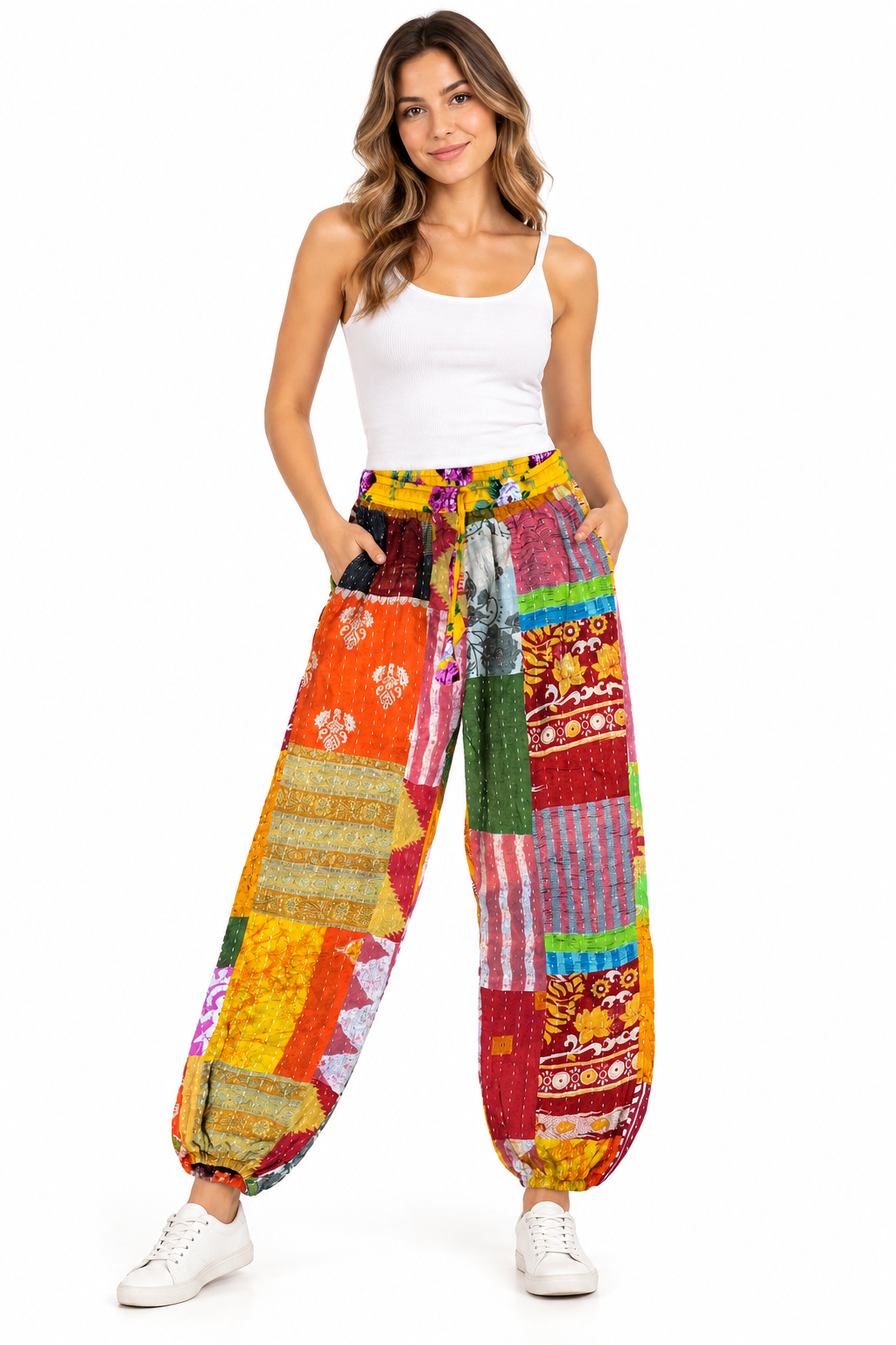 Cotton Hand Stich Patchwork Elastic kantha Pant R25983