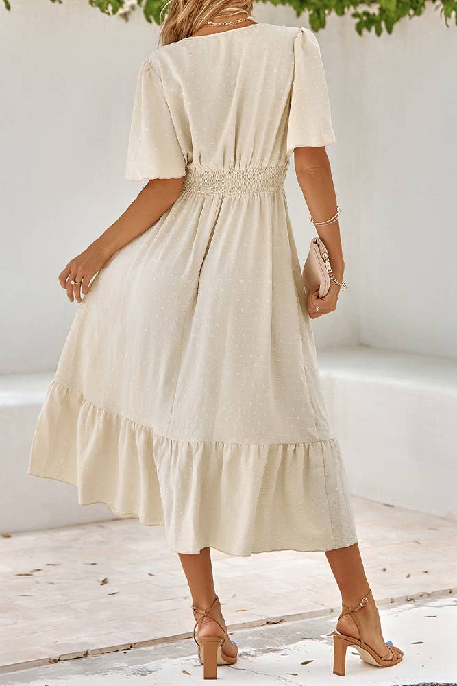 Swiss Dot V Neck Ruffle Sleeves Dress SN160