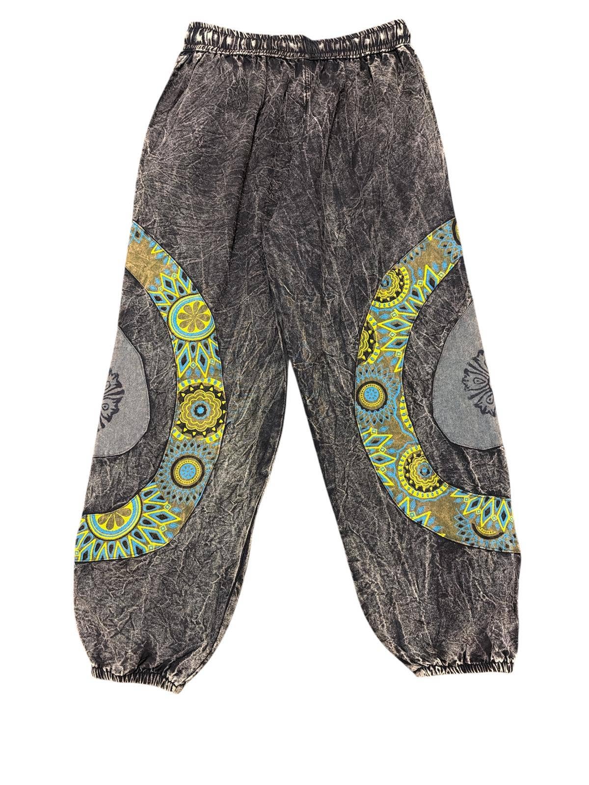 Cotton Stonewashed BLK With Green Patch Circle Pant DT25801