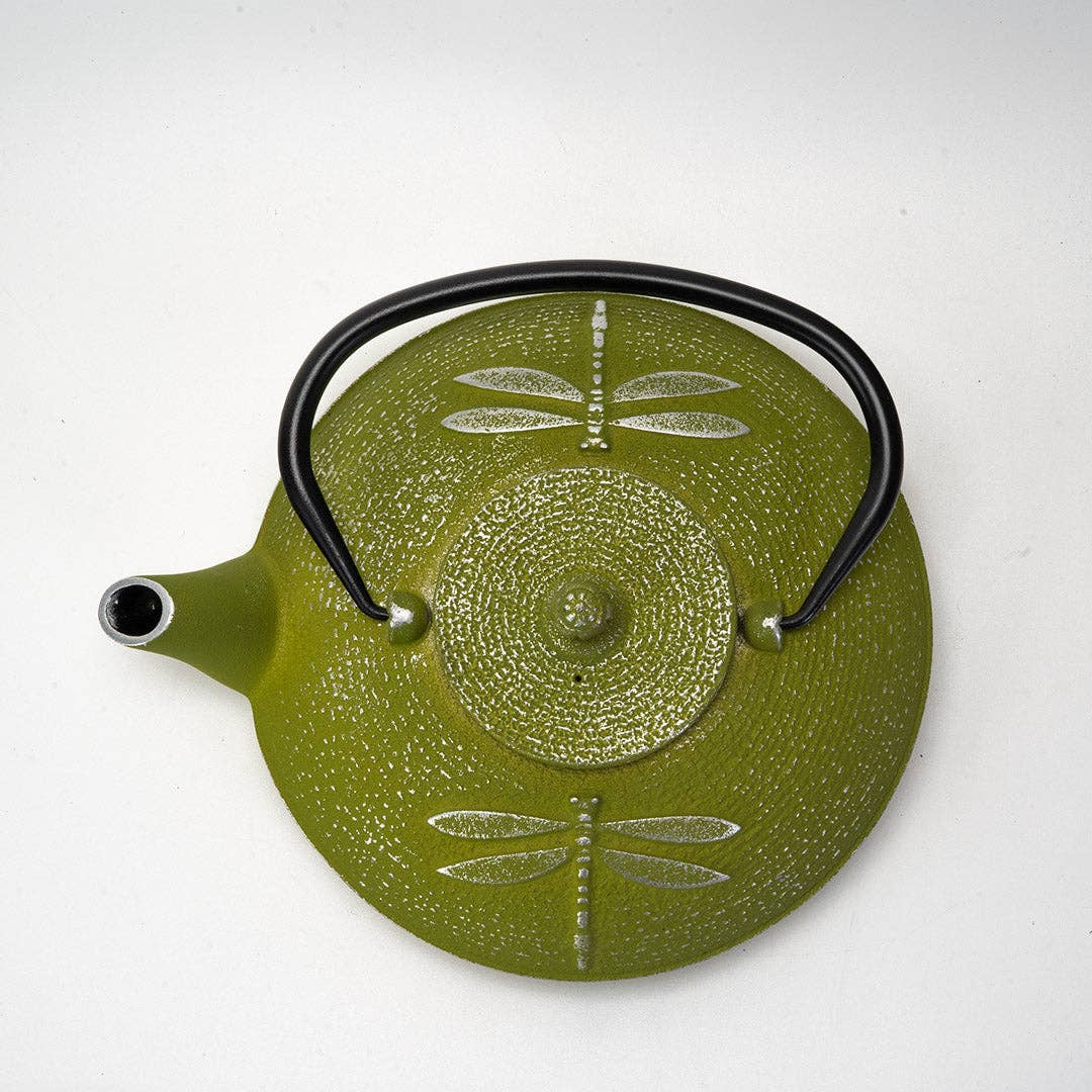 Green Dragonfly Design 37oz Cast Iron Tea Pot (1/8)