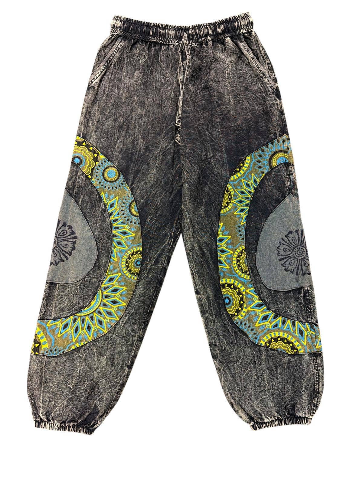 Cotton Stonewashed BLK With Green Patch Circle Pant DT25801
