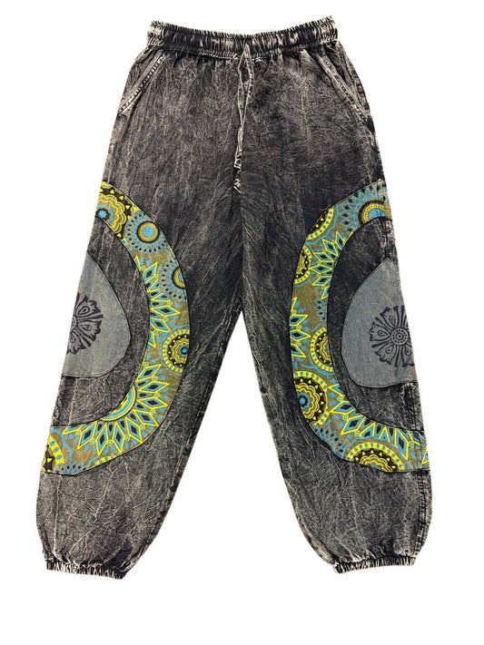 Cotton Stonewashed BLK With Green Patch Circle Pant DT25801