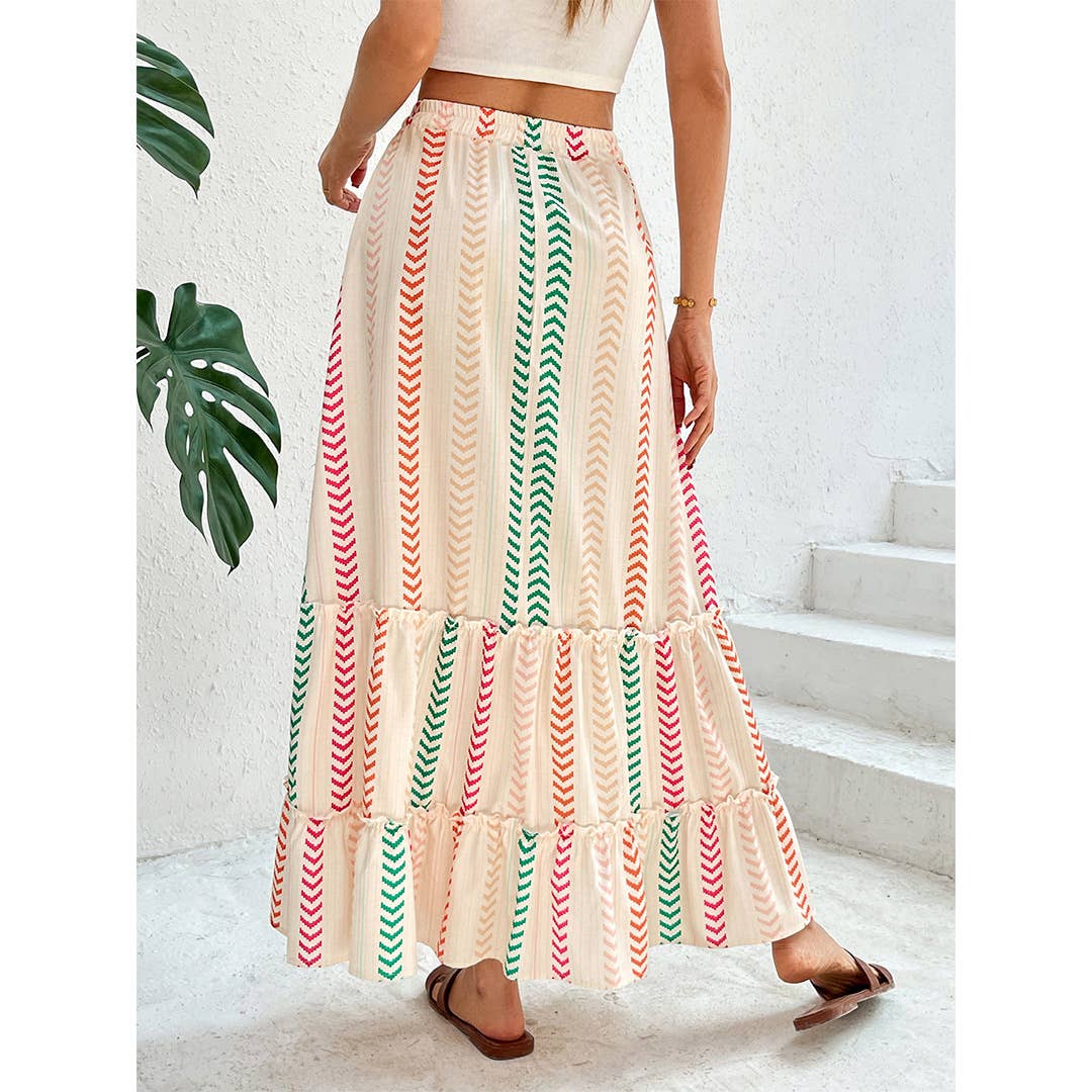 Color-block Printed Bohemian Patchwork Skirt