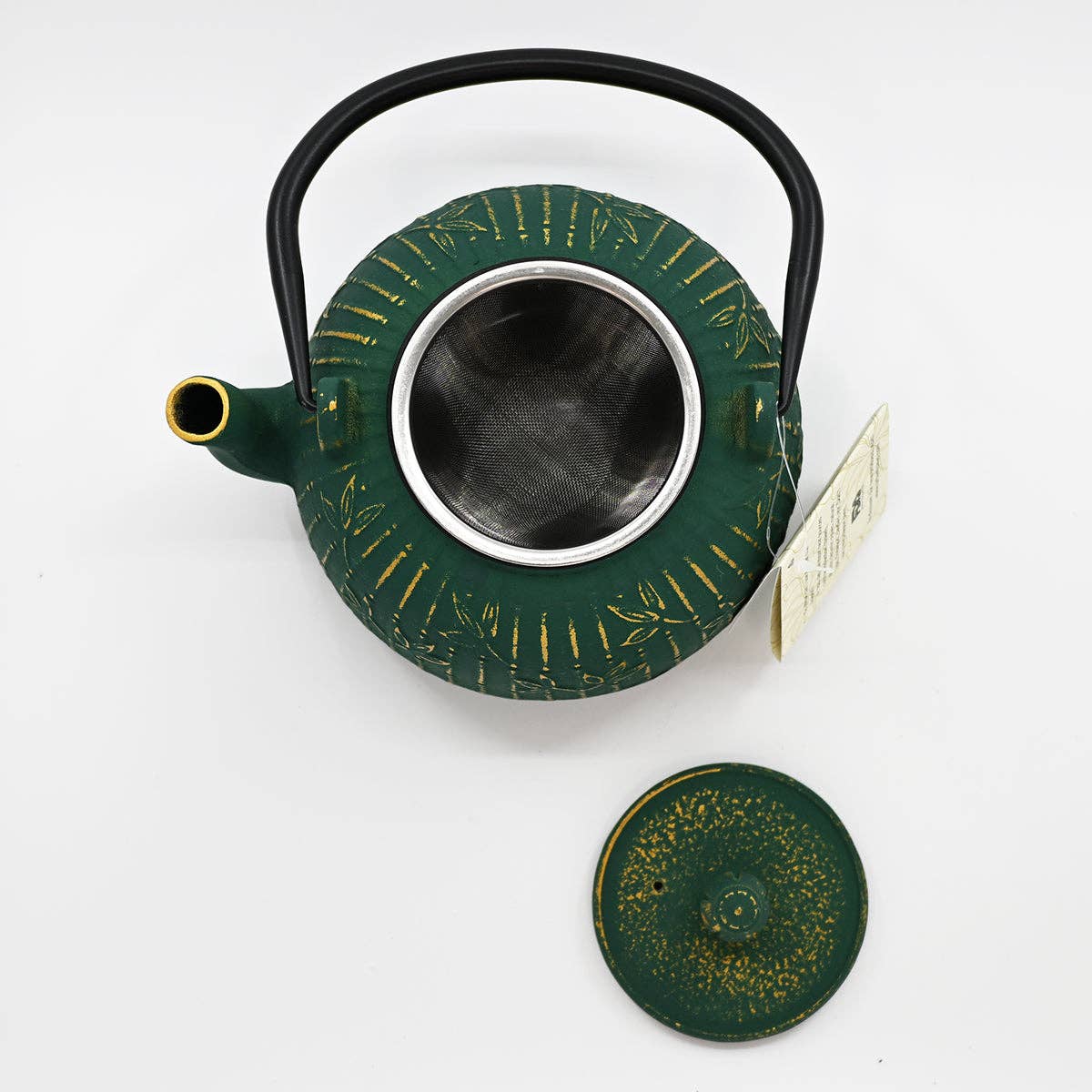 Green Bamboo Design 32oz Cast Iron Tea Pot (1/8)