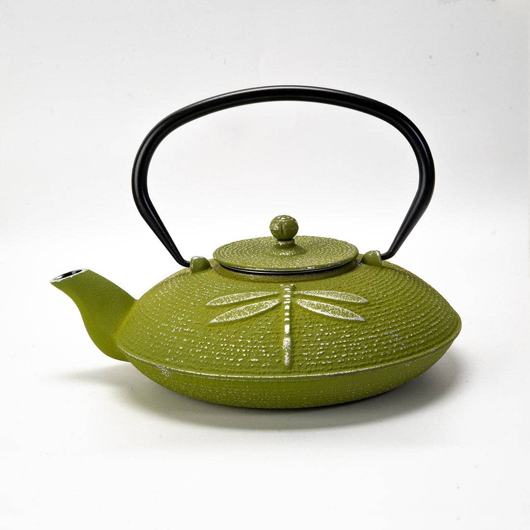 Green Dragonfly Design 37oz Cast Iron Tea Pot (1/8)