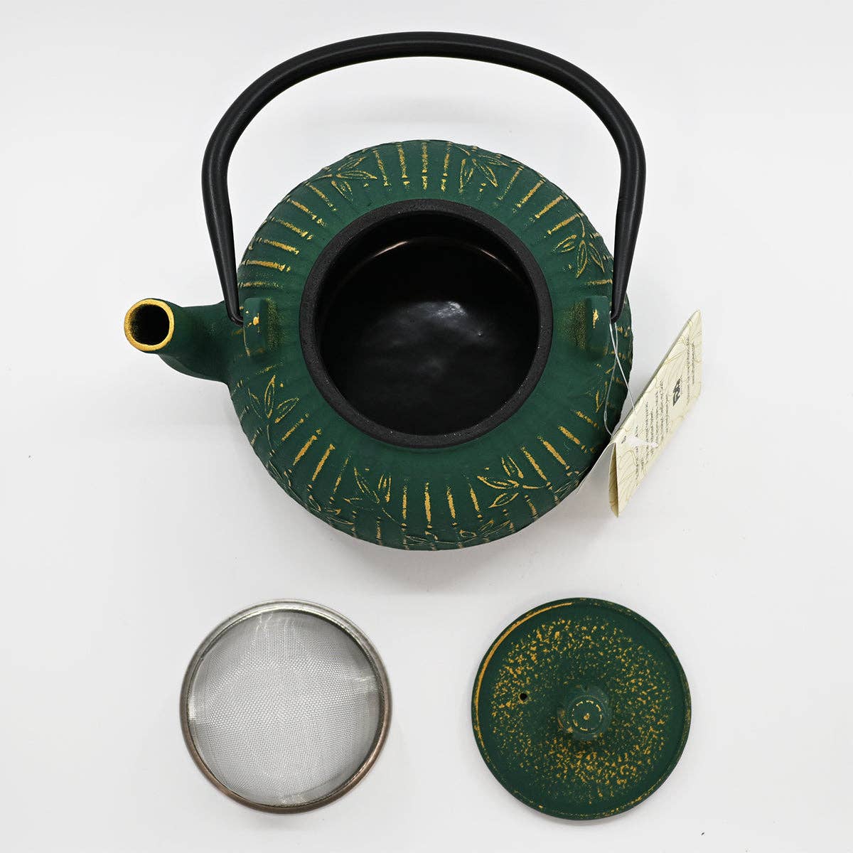 Green Bamboo Design 32oz Cast Iron Tea Pot (1/8)
