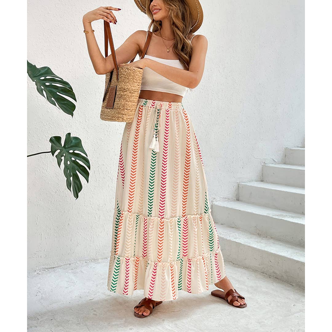 Color-block Printed Bohemian Patchwork Skirt