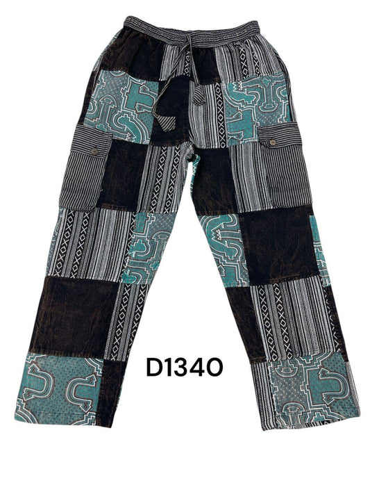 Cotton Xo Patchwork Black and White Teal Tribal Pant D1340