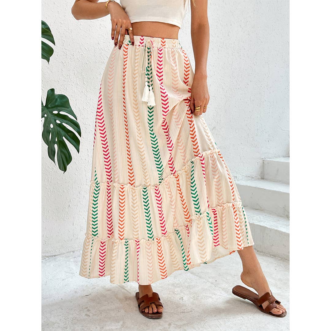 Color-block Printed Bohemian Patchwork Skirt