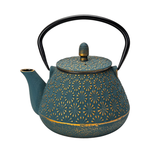 Teal Blue Plum Flower 32oz Cast Iron Tea Pot (1/8)