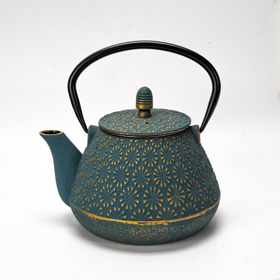 Teal Blue Plum Flower 32oz Cast Iron Tea Pot (1/8)