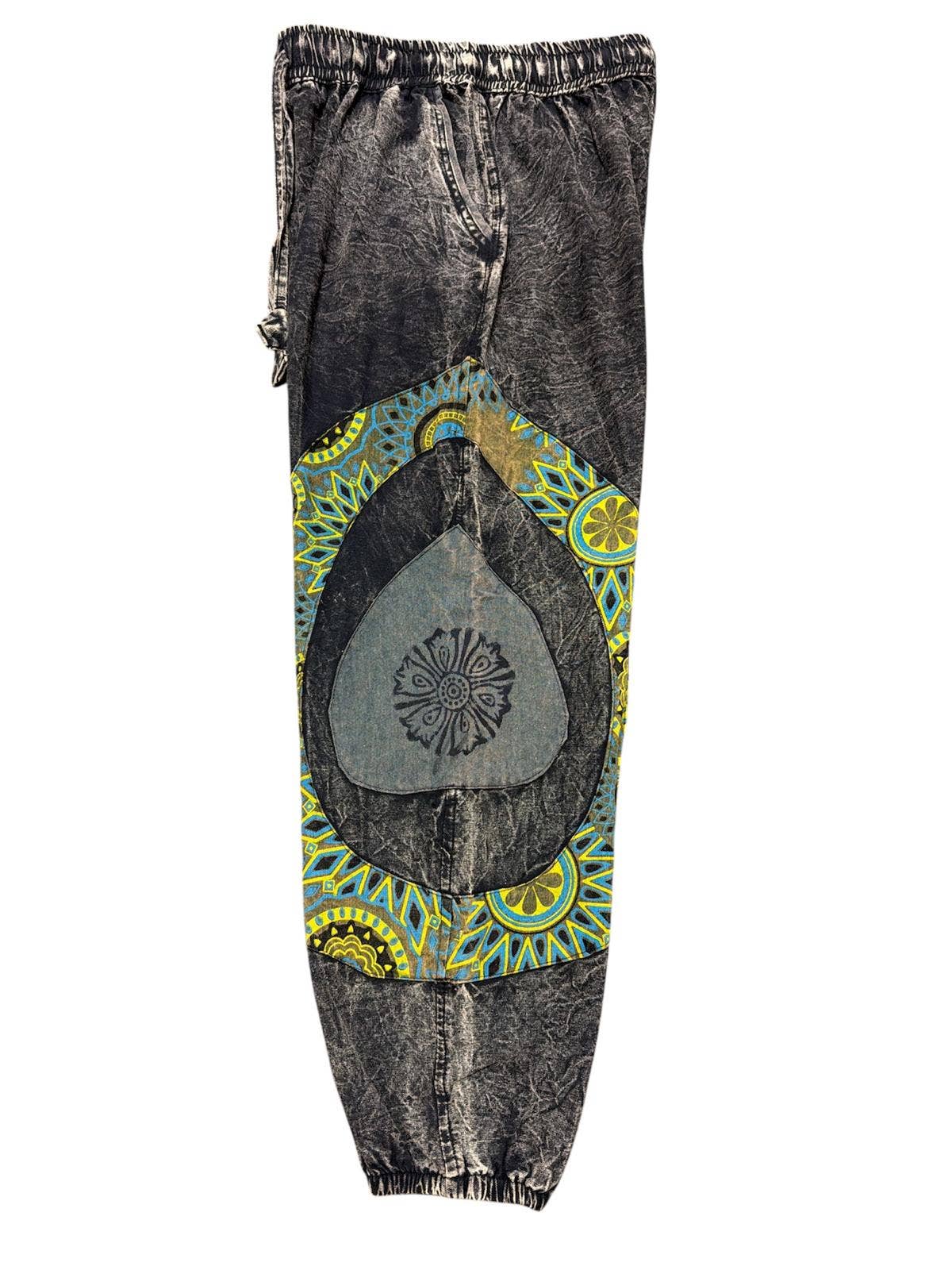 Cotton Stonewashed BLK With Green Patch Circle Pant DT25801
