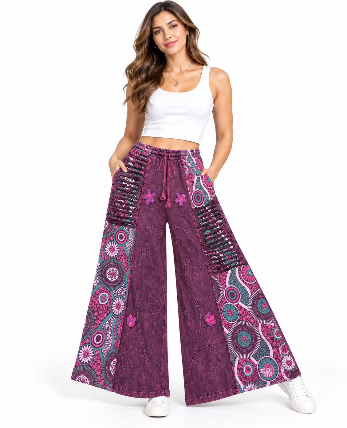 Cotton Razor Cut Crazy Artwork Palazzo Pant LF26353 Pink