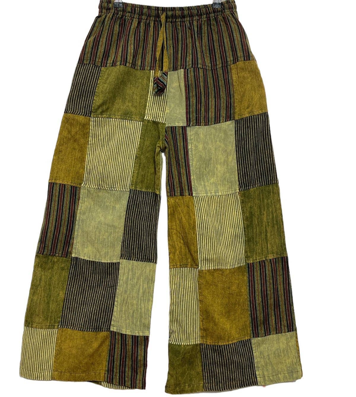 Cotton Muti Patch Forest Green Palazzo Pant D1020