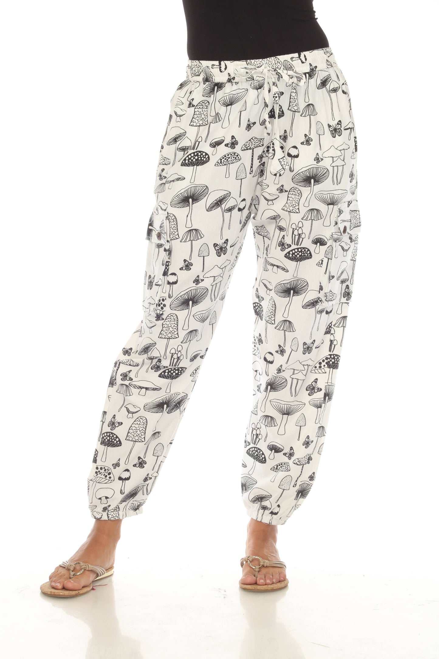 Cotton Butterfly Mushroom Print Yoga Trouser D278