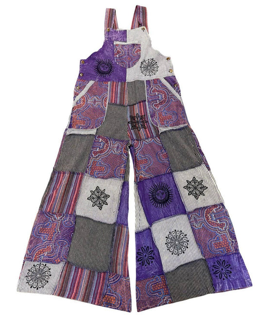 Cotton Purple Patchwork Mountain Jumpsuit Overall
