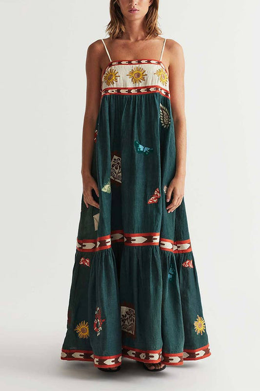 Printed Spaghetti Sleeveless Maxi Dress