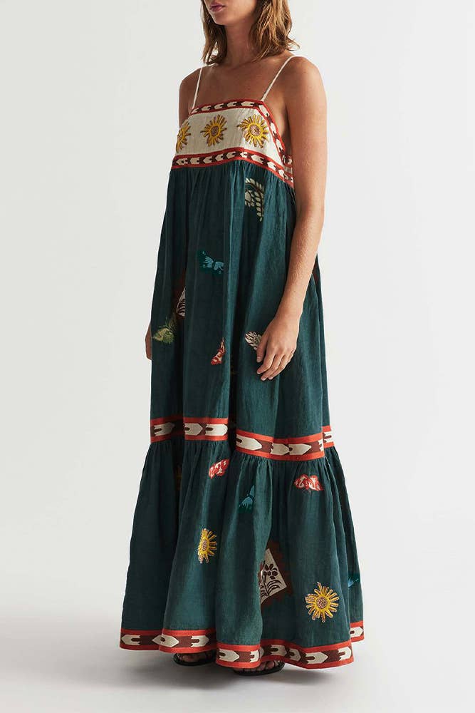 Printed Spaghetti Sleeveless Maxi Dress