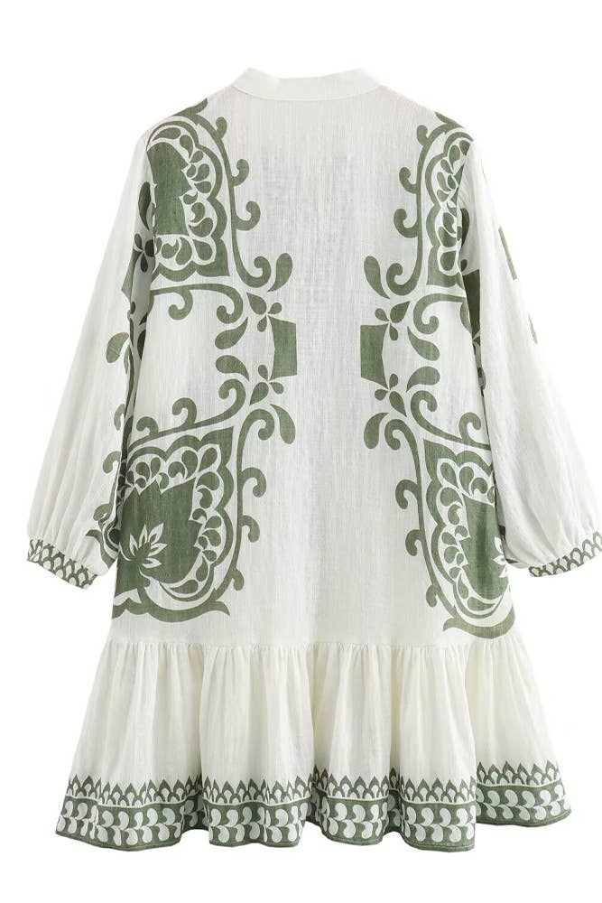 Ruffle Splicing Short Sleeves Printed Dress