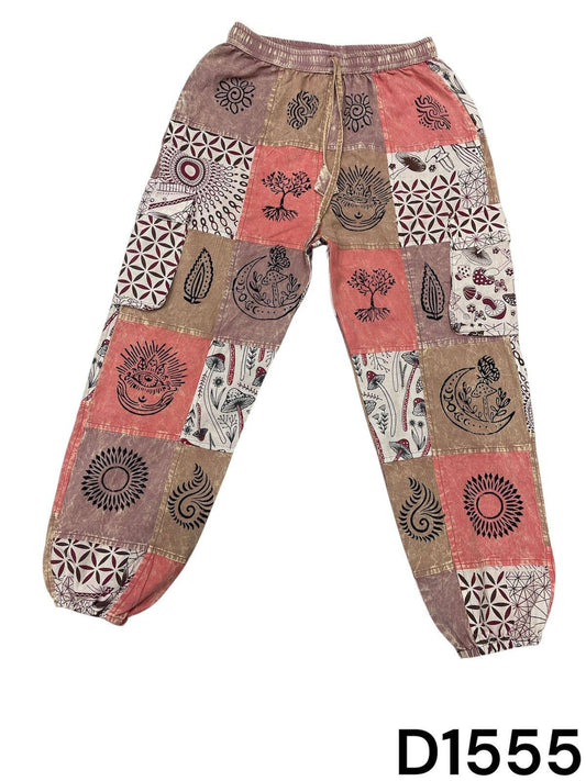 Cotton Multi Patchwork Block Print Mountain Pants