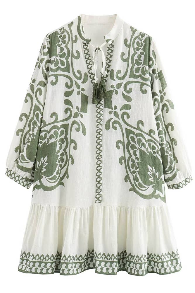 Ruffle Splicing Short Sleeves Printed Dress