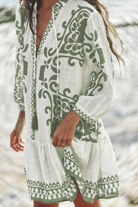 Ruffle Splicing Short Sleeves Printed Dress