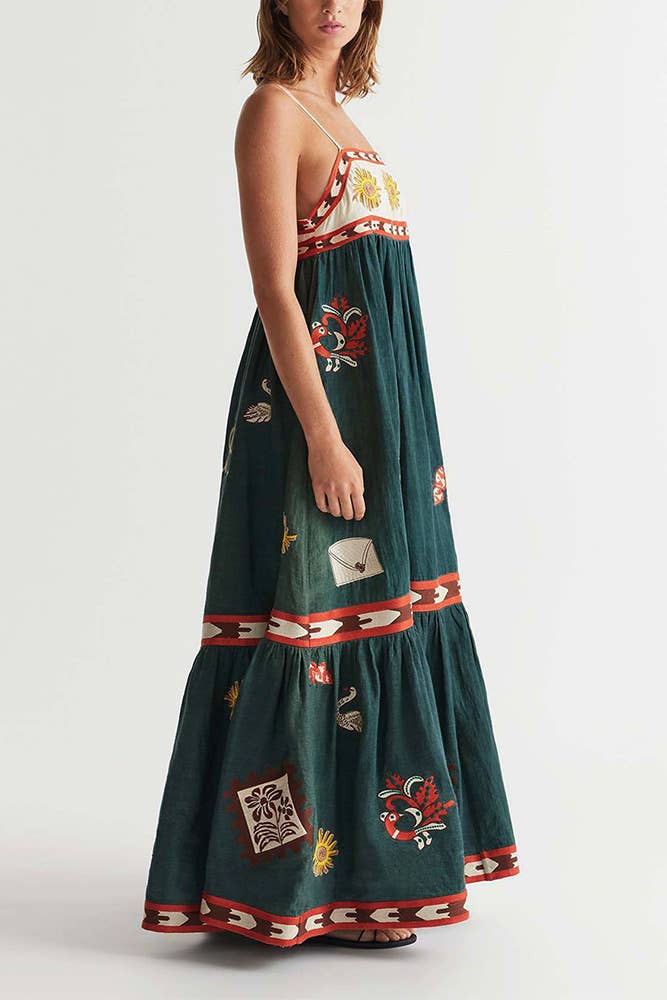 Printed Spaghetti Sleeveless Maxi Dress